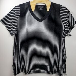 Catherines Black & White Striped‎ V-Neck T-Shirt Casual Petite women's 3XL new